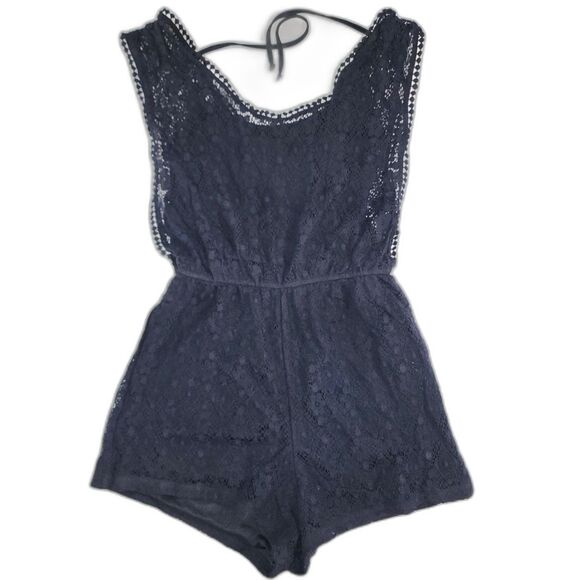 Almost Famous Black Lace Lined Sleeveless Romper Sz S - Picture 1 of 8